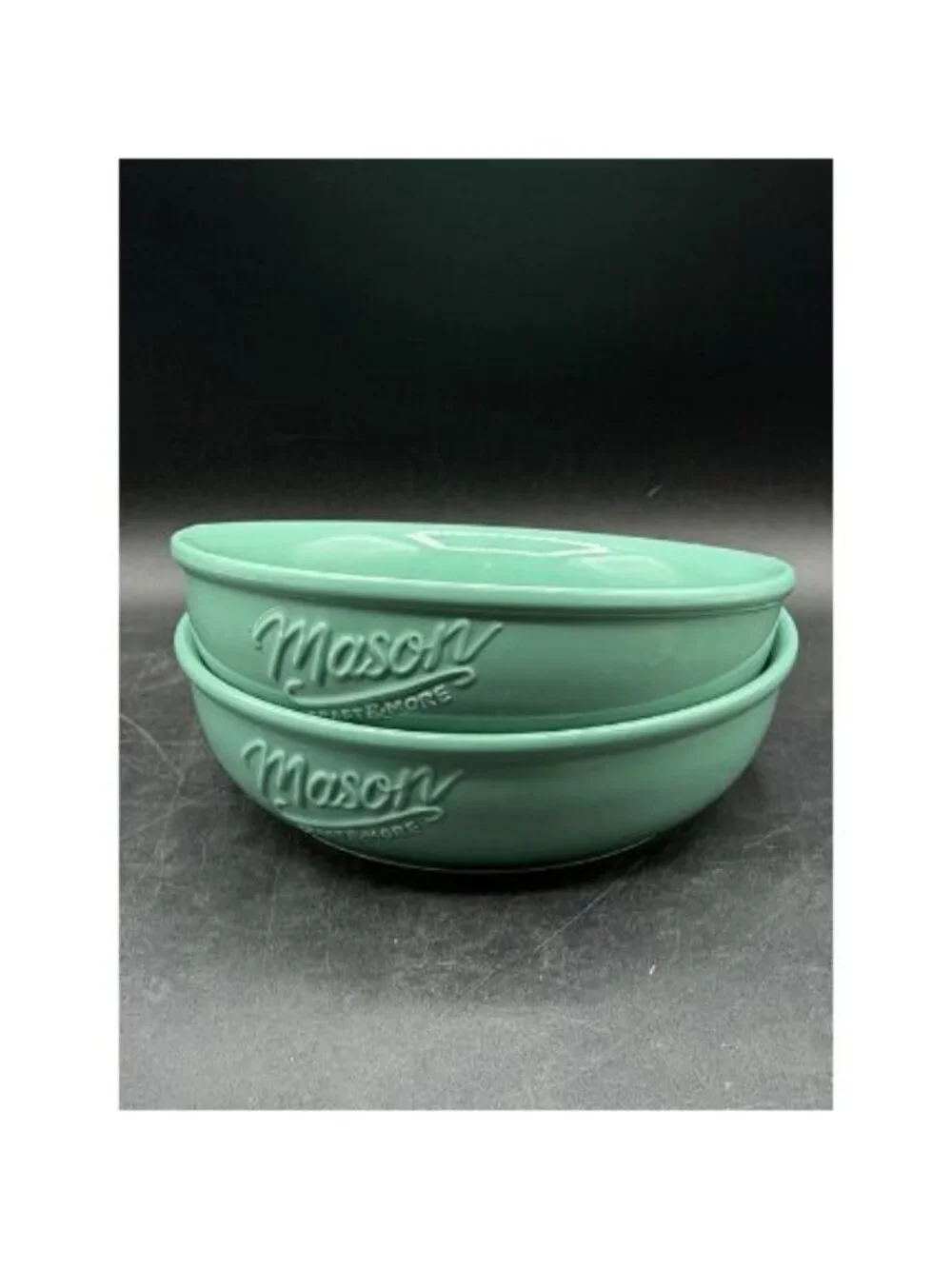 2 Mason Craft and More 8” Teal Green Soup Serving Bowls Classic Mason Jar Style